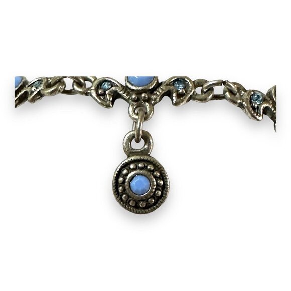 Premier Designs Vintage Antiqued Silver-tone Blue Rhinestone Charm Bracelet EUC - Picture 9 of 13